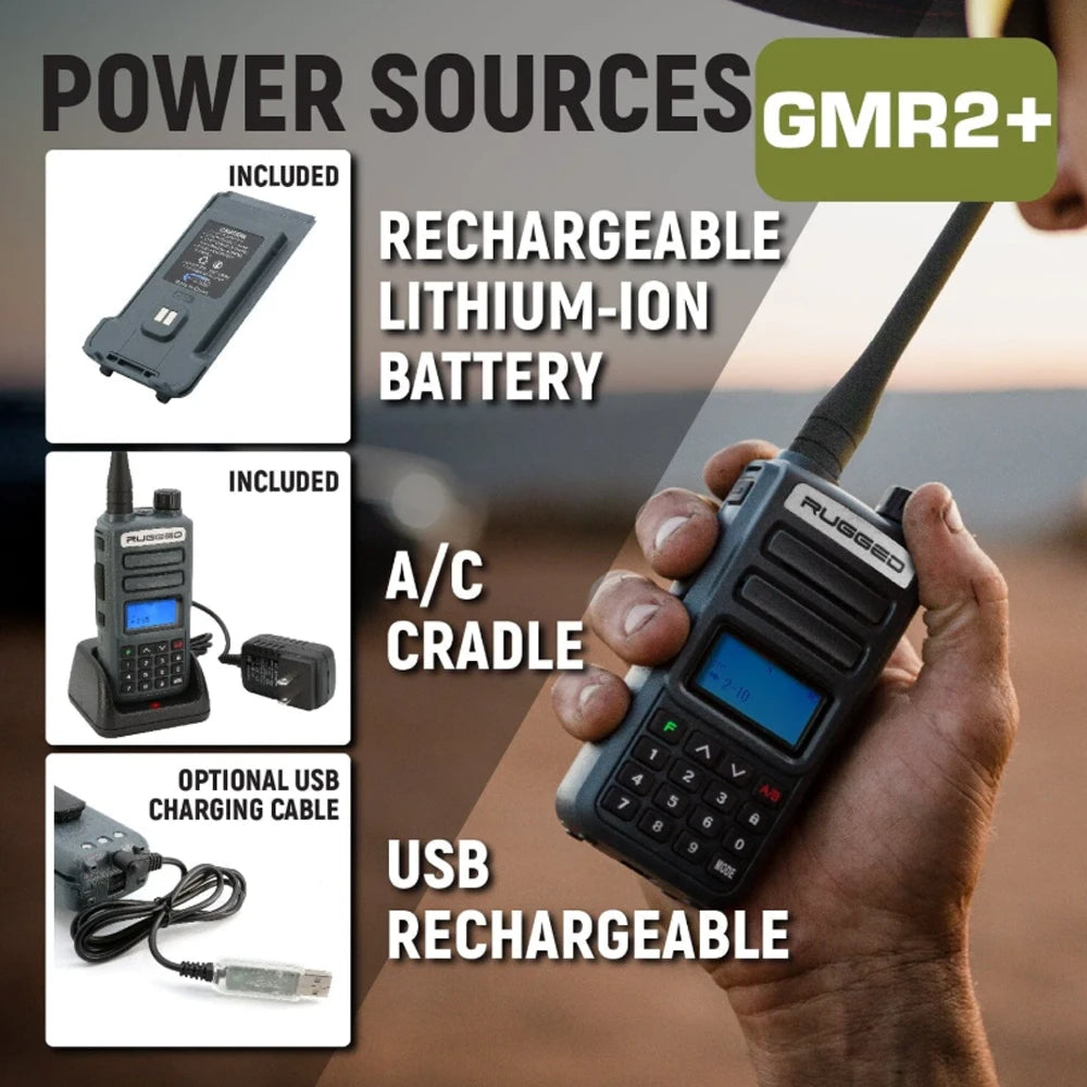 Rugged Radios GMR2 PLUS - GMRS and FRS Two Way Handheld Radio