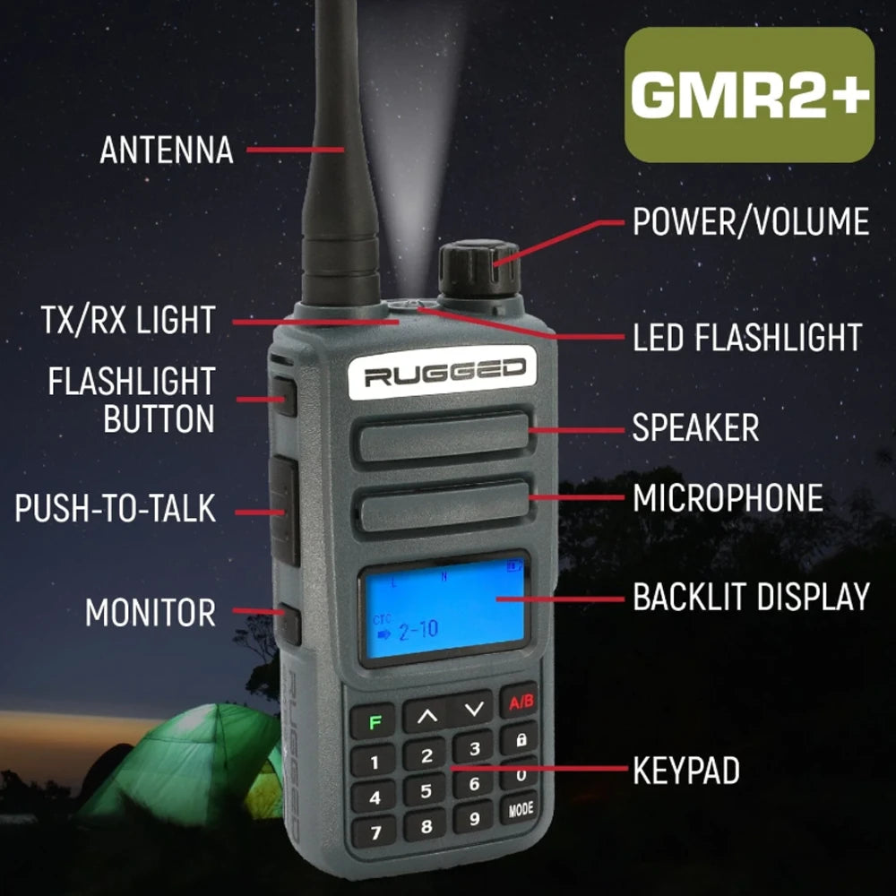 Rugged Radios GMR2 PLUS - GMRS and FRS Two Way Handheld Radio